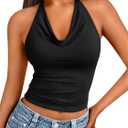 Trendy Queen Summer Tops for Women 2025 Going Out Cute y2k Shirts Halter Cowl Neck Backless Basic Vacation Outfits Clothes (X-Large, Black)