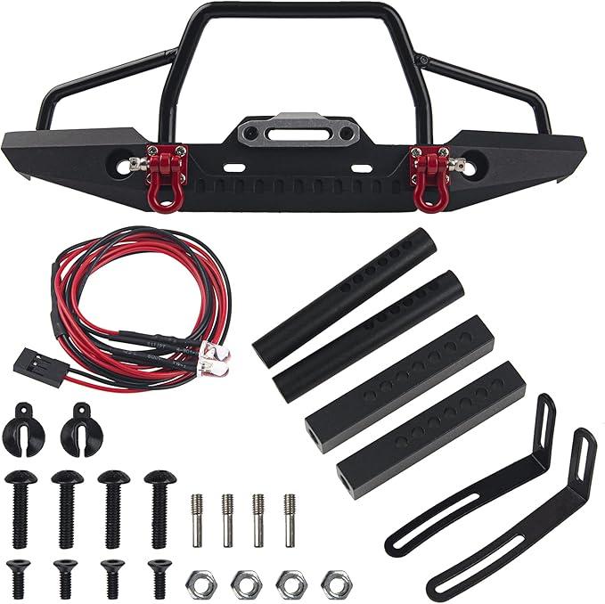 Vgoohobby Aluminum Front Bumper with LED Headlights Winch Mount Seat Tow Hook Compatible with Axial SCX10 SCX10II 90046 Traxxas TRX-4 TRX4 1/10 RC Crawler Car
