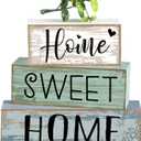 Moucuny 4 Pcs Wooden Farmhouse Tabletop Decor Rustic Home Tiered Tray Decor Decorative Highland Cow Home Eucalyptus Block Signs Gift Farmhouse Table Decoration for Kitchen Shelf(Eucalyptus)