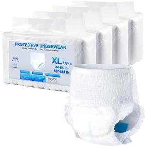 VEVOR Adult Incontinence Underwear, High Absorbent Protective Underwear for Men & Women, Disposable Adult Pull-ups Diaper with Leakproof Leg Cuff & Wetness Indicator - XL Size, 64 Count (4 Pack of 16)