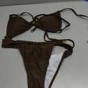 SOLY HUX Women's Halter String Bikini Sets High Cut Cheeky Thong Sexy Two Piece Swimsuits Bathing Suit (Brown, M)