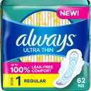 Always Ultra Thin Pads with Wings, Size 1, Regular, 62 Count
