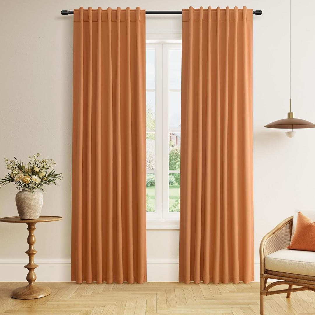 Guken Orange Blackout Curtains 84 Inch Length 2 Panels Set for Living Room Bedroom Back Tab Thermal Insulated 100% Black Out Linen Drapes Room Darkening Window Curtains 84 Inches Long