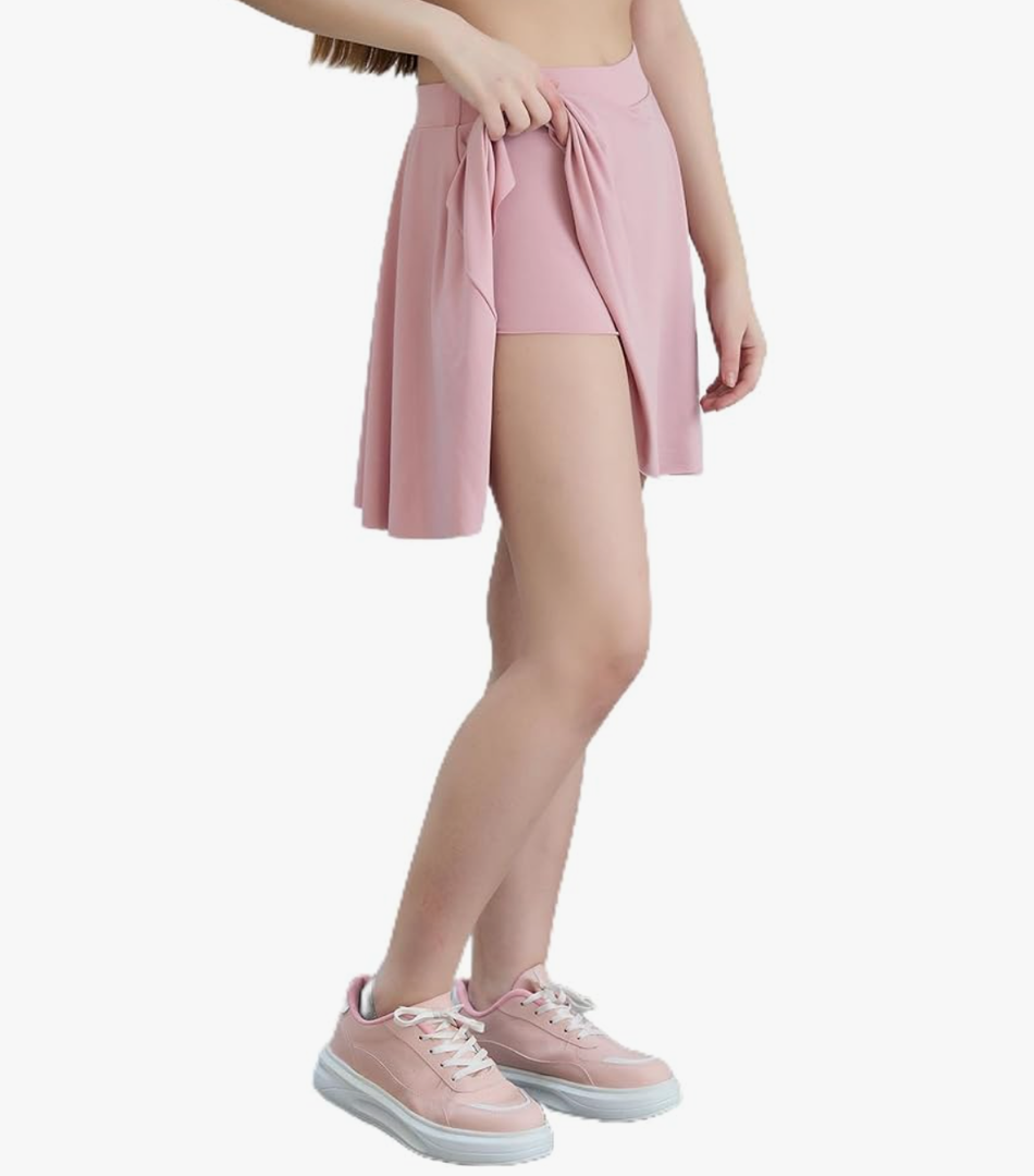 Wontis Women's Athletic Skirts with Shorts- Athletic High-Waist Pleated Skater-Tennis-Golf Skirt with Built-in Shorts M