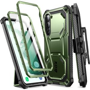 i-Blason Armorbox for Samsung Galaxy S23 Plus Case with Stand & Belt-Clip [Built-in Screen Protector] [2 Front Frames] [Military-Grade Protection] Full-Body Rugged Bumper Case with Kickstand (Green)