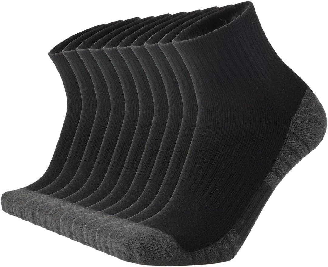 ONKE Max Full Cushion Low Cut Quarter Socks for Men Athletic Running Training Work Thick Warm Moisture Control Anti Blister (13-15, Black (10 Pairs) 