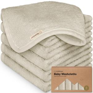 6-Pack Baby Washcloths - Soft Viscose from Bamboo Washcloth, Baby Wash Cloths for Newborn, Kids, Bath Baby Towels, Face Towel, Face Cloths for Washing Face (Stone)