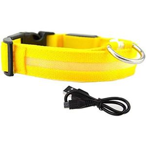 N/ hionre Pet Neck Collars, USB Rechargeable Flashing LED Light Safety Anti-Lost Collar Necklace for Pet Dog Puppy Yellow S