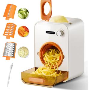 Electric Cheese Grater with 3 Set Blades, Automatic Efficient Slicer & Grater & Shredder for Carrot, Potato, Cabbage & More Vegetables/ Salad/ Cheese, 4" Large Feed Tube, Built-in Blade Storage Box