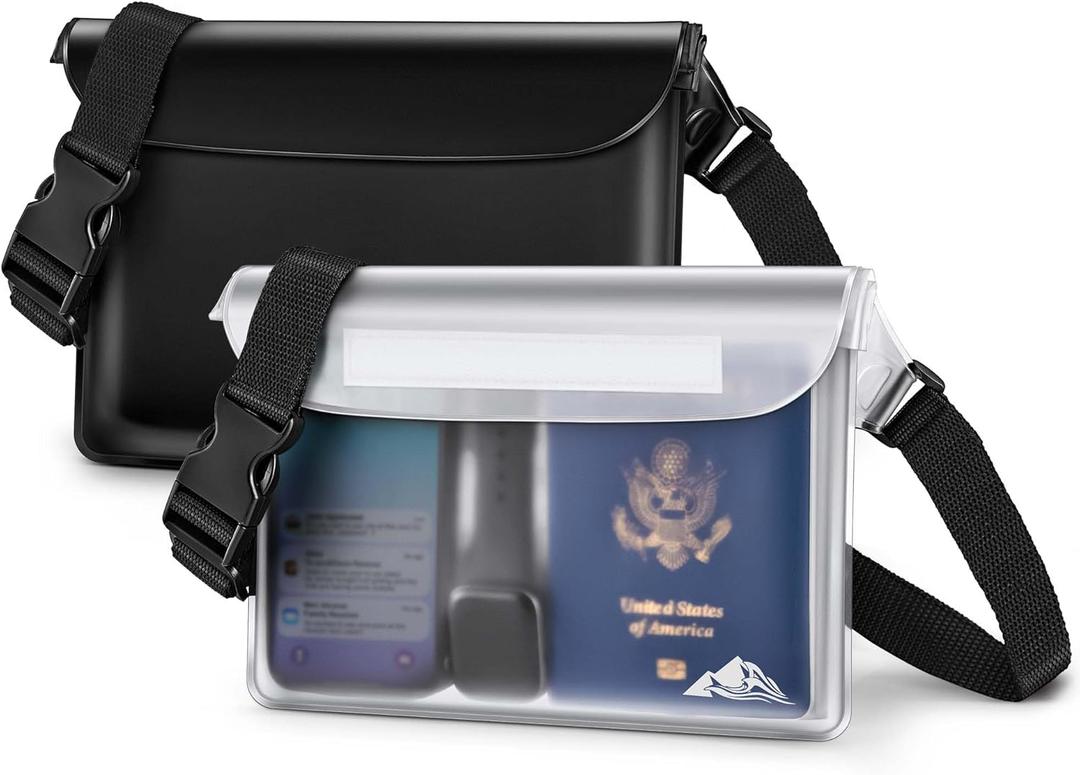 HEETA Waterproof Fanny Pack, Waterproof Pouch Dry Bag 2/3/4 Pack for Phone Passport Purse, Adjustable Waist Strap for Swimming Kayaking Boating Paddle Board Accessories Cruise Beach Camping Essentials (Black & White)