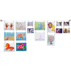 Wallniture Barre Wire Picture Hangers for Kids Crafts and Artwork, Expandable 196 Inch Wall Decor with 24 Clips Set, Silver