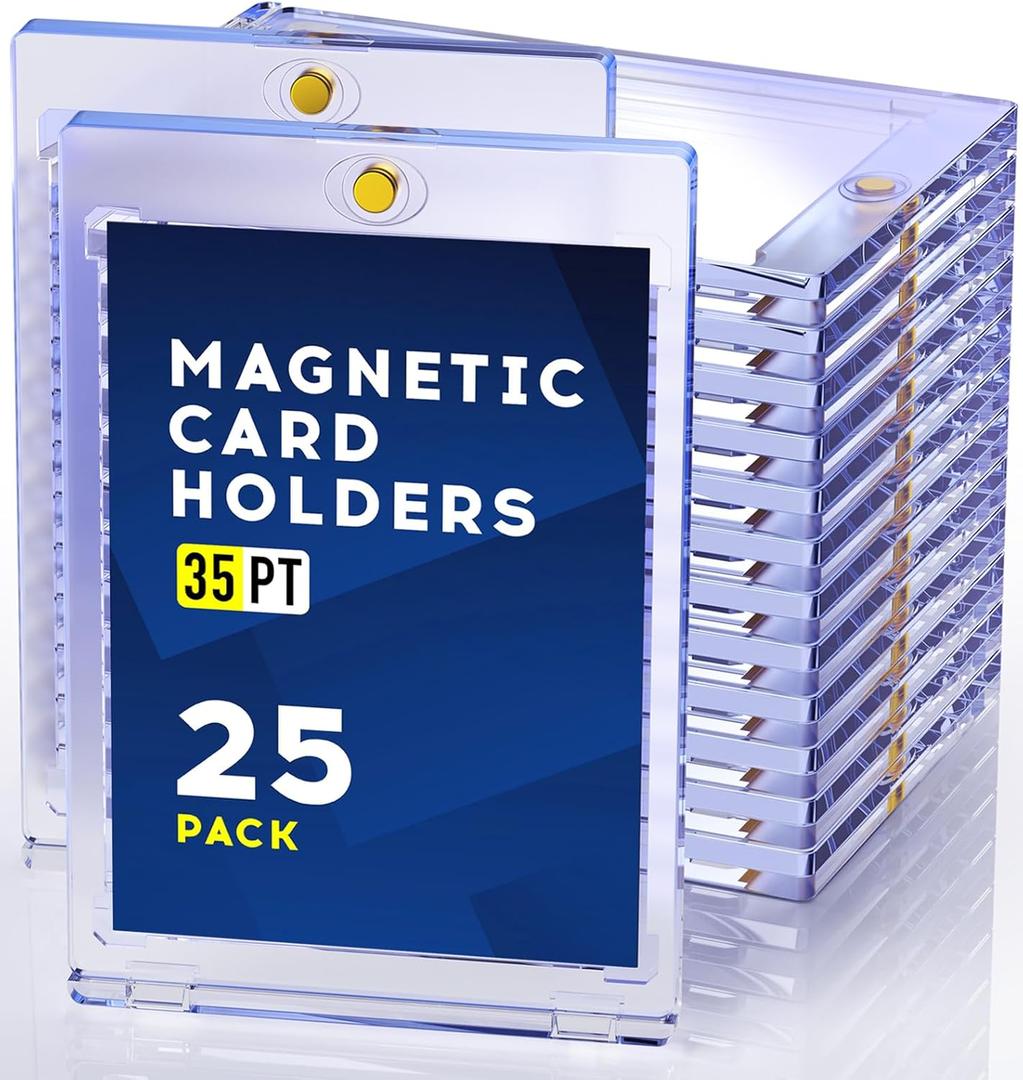 Basthalan 25ct Magnetic Card Holder, 35pt One Touch Card Holder, U-V Protectors Hard Plastic for Trading Cards, Magnet Case, Sports, Game, Football, Baseball Cards Holders