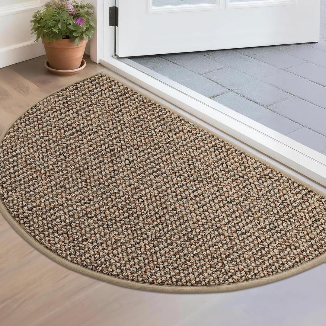 BEQHAUSE Dirt Trapper Door Mat 17" x 30" Half Circle Non Slip Washable Doormats Entrance Rugs Absorbent Welcome Low Profile Floor Mats for Front Back Door and Entryway, Taupe