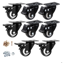 Casters, 2" Caster Wheels，Casters Set of 8 Heavy Duty - ASRINIEY Black Polyurethane Castors, Top Plate Swivel Wheels, 8-Pack Industrial Casters with Brake, Locking Casters for Furniture and Workbench