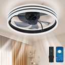 Ralbay Ceiling Fans with Lights and Remote, 20" Modern Dimmable LED Black Ceiling Fan, 6 Wind Speeds Smart Low Profile Flush Mount Ceiling Fans for Bedroom