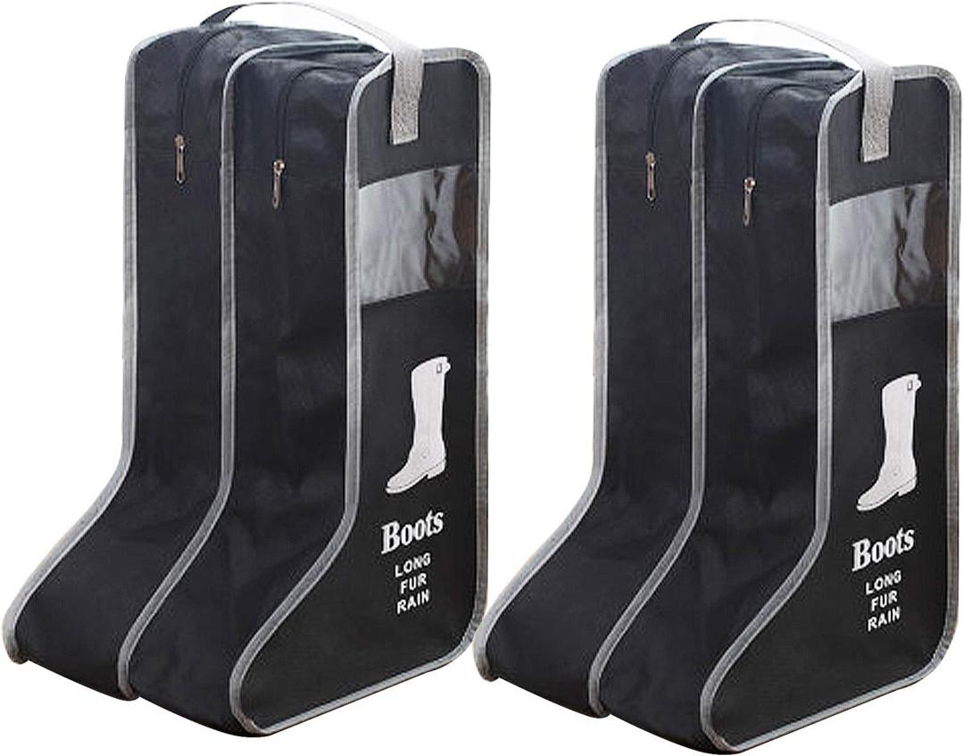 Portable Boot Storage Bags Dust Proof Shoe Bags for Storage,2 Pair Zippered Tall Boots Organizer Protector Bag with Handle for Home and Travel (Black)
