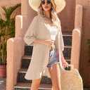 Yekaty Cardigan for Women 3/4 Sleeve Lightweight Summer Kimono Cardigan Loose Beach Cover Up 2026 (Beige, XXXL)