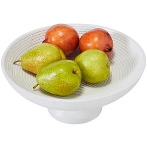 VHC Brands Ribbed White Wooden Fruit Bowl 5.5x12x12, Kitchen Decor, Decorative Wooden Pedestal Bowl, Perfect Centerpiece for Table, Island, or Counter