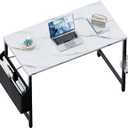 Pamray 32 Inch Computer Desk for Small Spaces with Storage Bag, Home Office Work Desk with Headphone Hook, Small Study Writing Table (Marble)