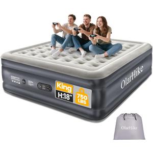 OlarHike King Size Air Mattress with Built-in Pump, 18" Extra-Wide Raised Inflatable Air Bed for Home and Guests, Heavy-Duty Support for 2-4 Sleepers Up to 750 lbs
