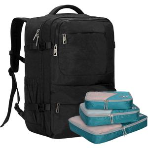 Hynes Eagle 44L Carry on Backpack Airline Approved Travel Backpack for Men Women Large Laptop Backpack 17 inch Nylon Backpack Overnight Weekender Duffel Bag Black with 3PCS Packing Cubes