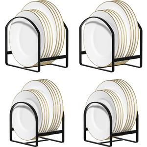 4 Pack Kitchen Plate Holder Organizer for Cabinet Space Saver Dinner Dish Plate Storage Rack Upright Dish Drying Racks Metal Dish Racks Stand for Cupboard and Countertop 2 Large 2 Small Black