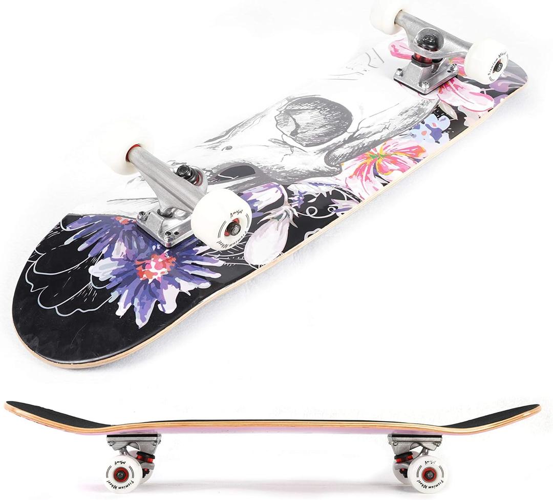 Amrgot Skateboards for Beginners,31*8 inches Complete Skateboards for Kids,Boys,Girls and Adults,7 Layer Maple Wood, Double Kick Deck Concave Standard and Tricks Skateboard