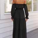 ZESICA Women's Boho Off Shoulder Wedding Guest Dress 2026 Spring Summer Side Split Flowy A Line Long Maxi Dresses (Black, L)