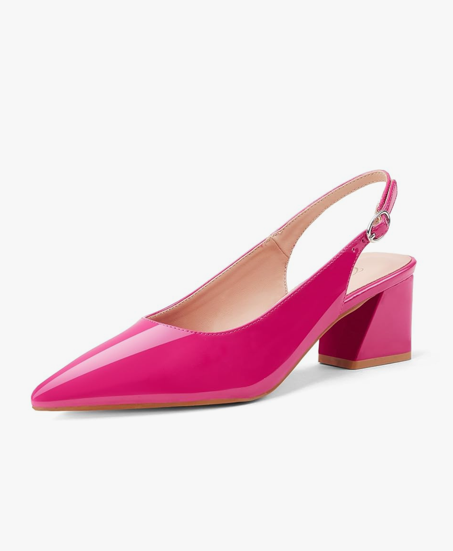 GENSHUO Women's Slingback Closed Toe Block Chunky Low Heel Pumps - 2.36 Inches Office Wedding Party Dress Shoes, Color Hot Pink, Size 8