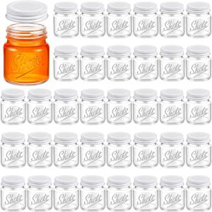 Tessco 36 Pcs Mini Mason Jar Shot Glasses with Lids 2 oz Dishwasher Safe Mason Canning Jars for Bachelorette Wedding Party Favors Bar Drinks Home Desserts Honey Jam Candy Storage (Clear,White)