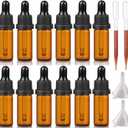 12Pcs 5ml Amber Glass Dropper Bottle with Glass Pipette, Refillable for Essential Oil Aromatherapy Blends