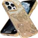 BITOBE Designed for iPhone 11 Pro Max, Cute 3D Butterfly Case Slim Plating Glitter Bling Luxury Cover for Women Girls Protective Camera Protection Bumper 6.7" Gold