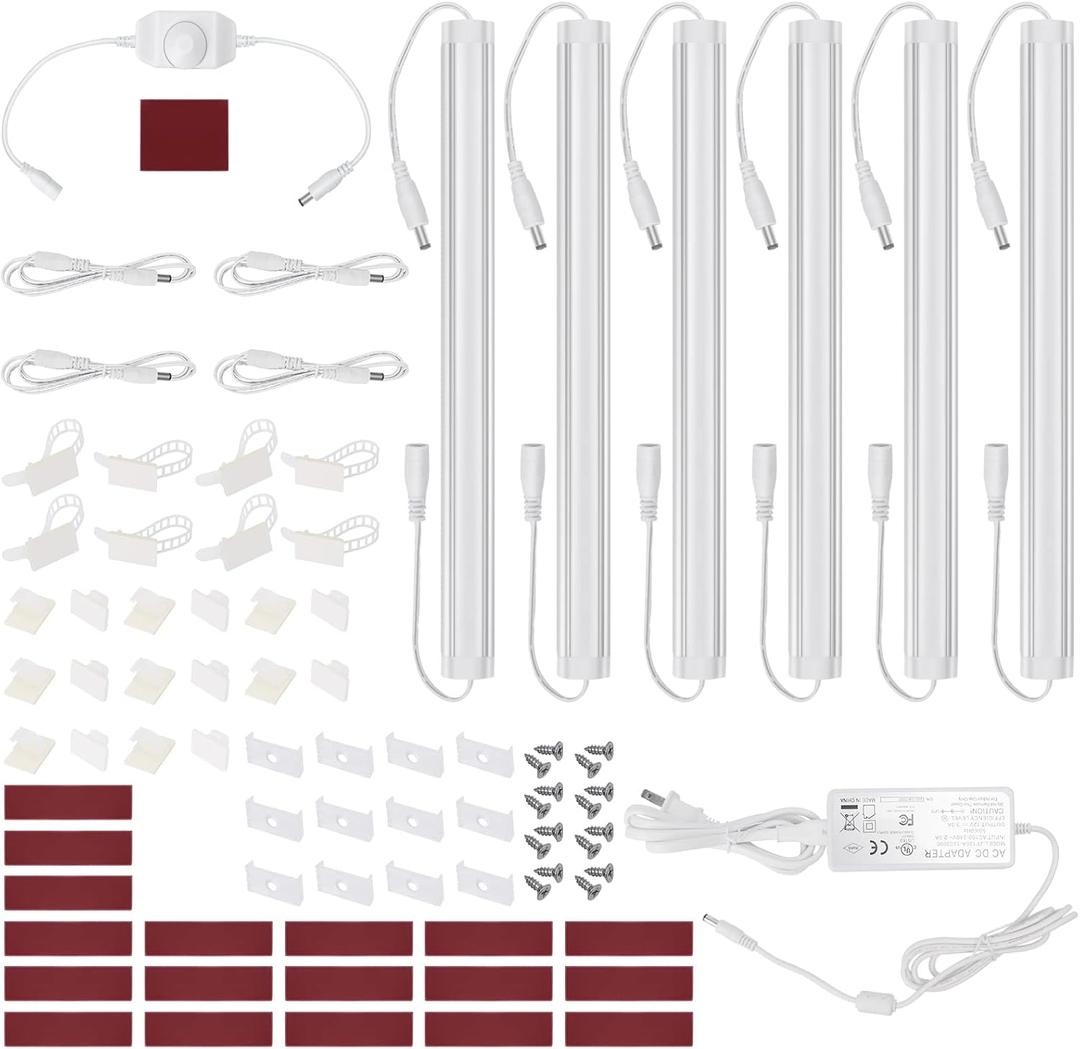 Litever Under Cabinet LED Lighting Kit, Super Bright, 6 PCS 12 Slim Light Bars, 31W 2000 Lumen, Dimmable, Plug or Wired Power Adapter, for Kitchen Cabinets Counter Shelf Workbench (Warm White 3000K)