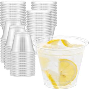 100 Pack 9 oz Clear Plastic Cups, Sturdy & Food Safe Disposable Plastic Cups for Wine Cocktail Punch