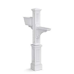 Mayne Westbrook Mailbox Post with Standard Arm and Planter – Weather-Resistant, Durable Classic Design – Easy-to-Install Outdoor Mailbox Post, White