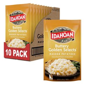 Idahoan Buttery Golden Selects Mashed Potatoes, Naturally Gluten-Free, 100% Real Idaho Potatoes, 4 servings per bag, 4.1 ounce, Pack of 10, Best By: 06/04/2026