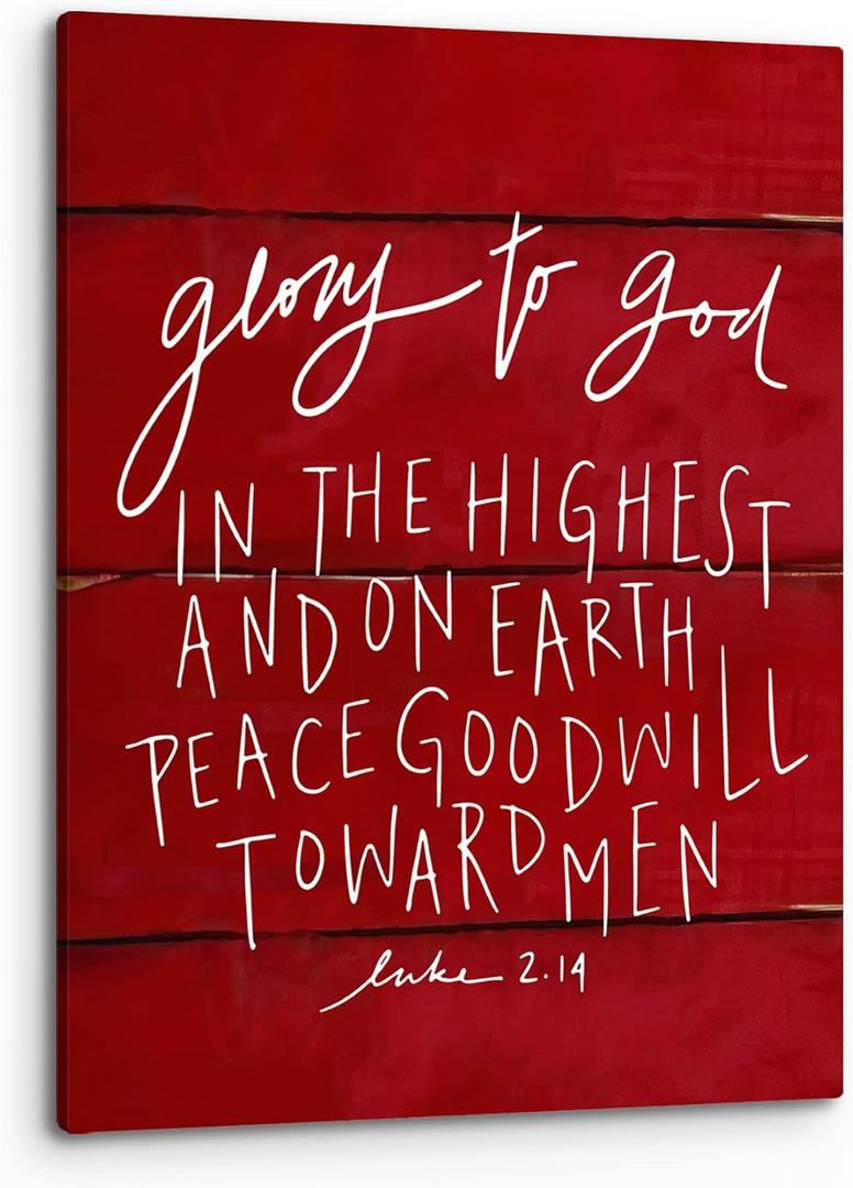 PHAMTE Luke 2.14 Glory To God In The Highest Xmas Christmas Wall Art, Christian Bible Verse Scripture Print Framed Canvas Painting Artwork Home Bathroom Room Office Church Decor 11x14 Inch