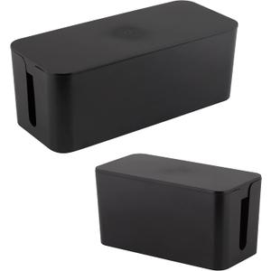 Simplify 2 Pack Cable Organizer Box | Multi-sized | Hidden Storage with Lid | Chargers & Wires | Computer & TV Cords | Black