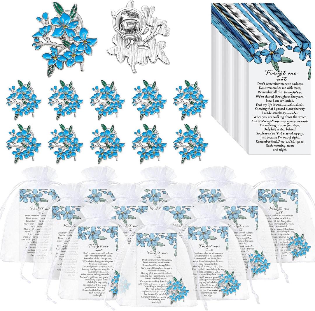 Sasylvia Memorial Pins Bulk Celebration of Life Funeral Favors Flower Brooches Poem Cards(60 Sets)
