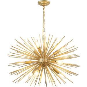 24" Modern Golden Sputnik Chandelier 9-Lights Mid-Century Modern Luxury Starburst Chandelier Gold Solid Metal Satellite Sputnik Chandeliers for Dining Room, Kitchen, Bedroom, Living Room