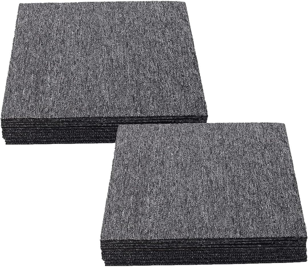 20" x 20" Carpet Floor Tiles 20Pcs, Carpet Squares with Non-Self Positioning Adhesive Stickers, with Non-Slip Bitumen Backing, DIY Flooring for Home Living Room (Dark Gray, 54 sqft/Box)