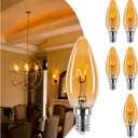 Amber Candelabra Bulb 25W Equivalent, 2W Ultra-Fine Filament E12 Base Candelabra LED Light Bulb, Dimmable Amber LED Bulbs 2000k Soft Warm, Candle Chandelier Light Bulbs, 6 Pack