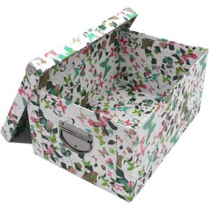 GUOZI Collapsible Storage Box, Decorative Memory Box with Lid & Metal Reinforced Corners, Cardboard File Bin with Handles, Organizer Gift Box for Keepsake Toy Photos Office Nursery Wardrobe Bookshelf (35*25*17.5cm, Butterfly)