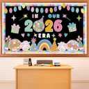 Groovy New Year Disco Ball Bulletin Board Decorations in Our 2026 Era Classroom Paper Cutouts Colorful 2026 New Year Party Decor for Holiday School Classroom Chalkboard Wall Decor Teacher Supplies