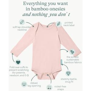 PurComfy Supersoft Long Sleeve Baby Bodysuits, Premium Bamboo Rayon Bodysuit Unisex Boy Girl 12-18  months,5 pack