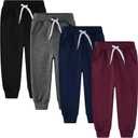 4 Pack Toddler and Kids Boys Sweatpants Joggers Cotton Active Soft Joggers Pants with Functional Drawstring, Size 4T (Fleece Black/Navy/Dark Gray/Burgundy)