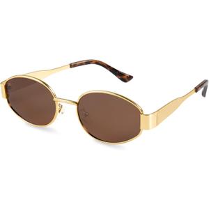livho 2025 Trendy Oval Sunglasses - Stylish Polarized Shades for Everyday - Retro Metal Frames (Brown/Gold)