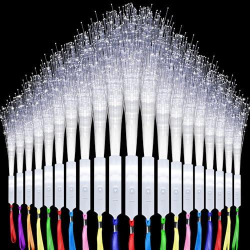 Oleitodh 100 Pack White Fiber Optic Wand Glow Wand LED Light Up Wand Bulk with 3 Flashing Models Flashing Sticks for Glow in The Dark Birthday Party Favor Wedding Halloween Christmas, 8 Colors