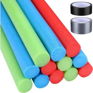 12 Pcs Pool Swim Noodles with Tapes, 1.5 x 30 Inch DIY Foam Light Swords Toys, Bright Jumbo Swimming for Pools (Green, Blue, Red)