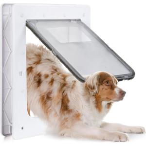 Weatherproof Plastic Dog Door with Secure Locking Panel, Durable White Pet Door 8.5"x11.5" for Large Dogs & Pets, Easy Install for Interior & Exterior Doors, Walls, Screens (Medium)
